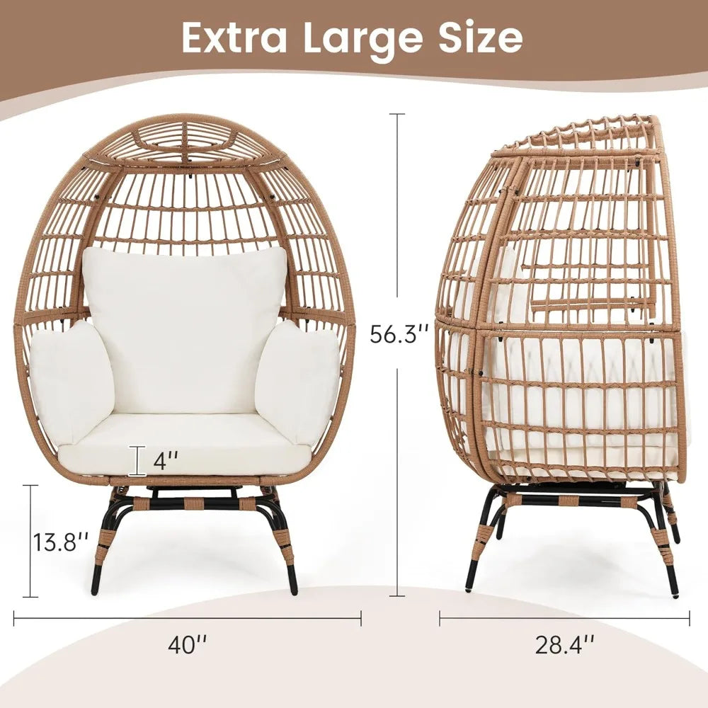 Oversized 360 Swivel Rattan Egg Chair With Cushion Indoor Outdoor