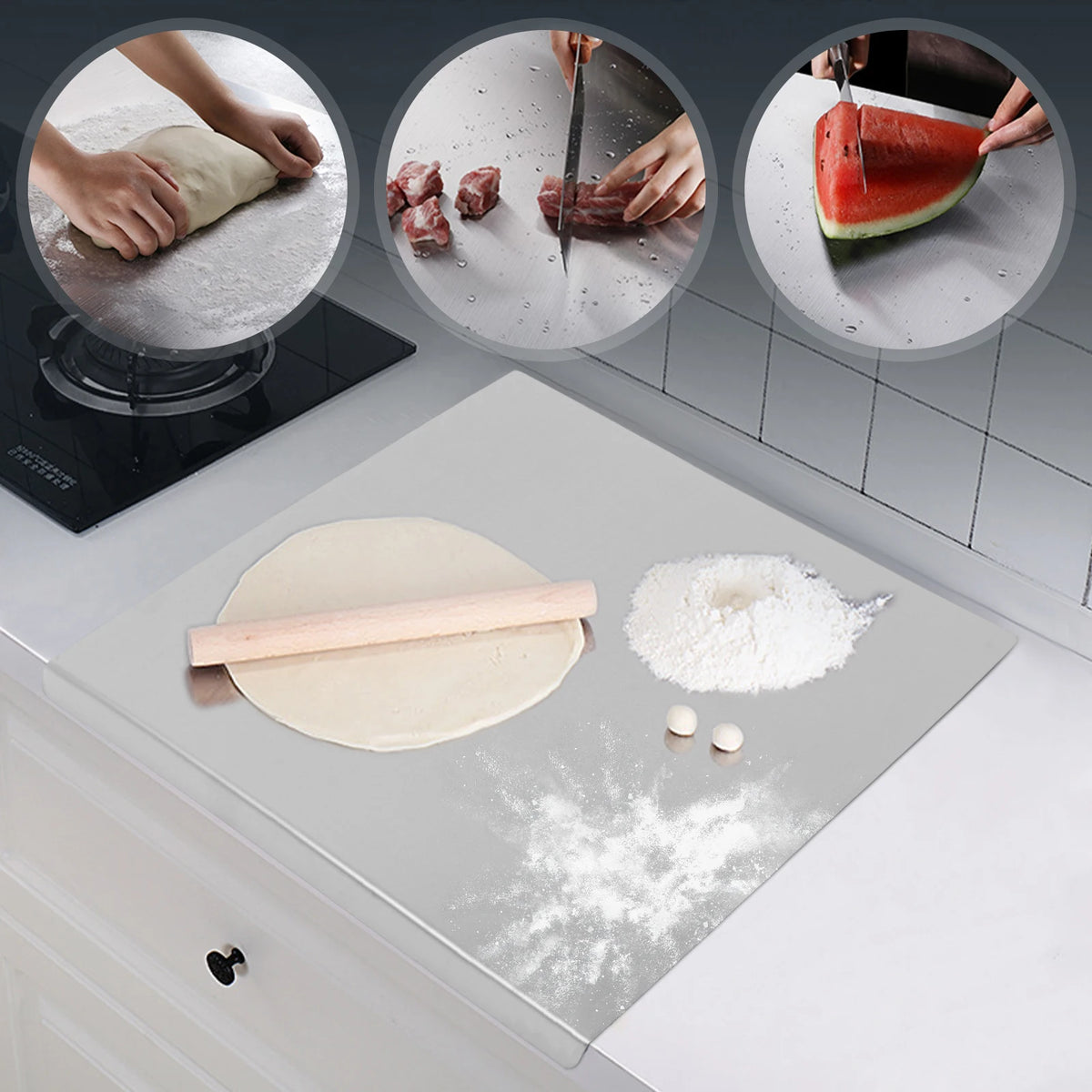 Stainless Steel Chopping Board With Folded Edge For Kitchen Prep