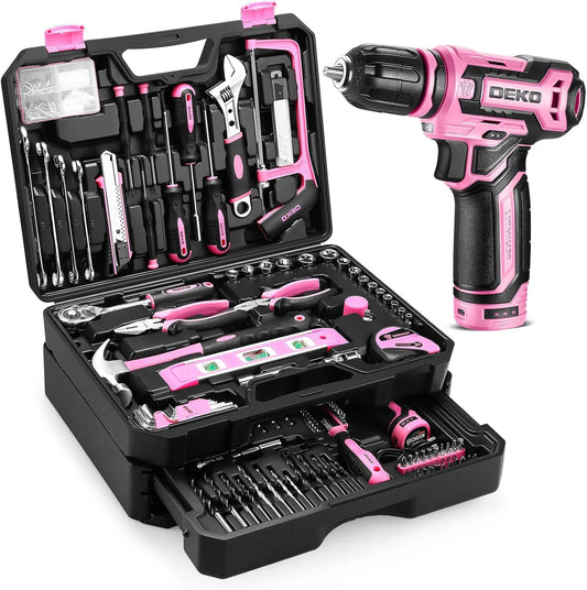 DEKO Cordless Drill and Home Repair Tool Kit With Storage