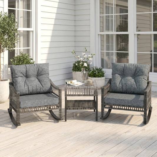 Outsunny Outdoor Rattan Rocking Chair Bistro Set With Table