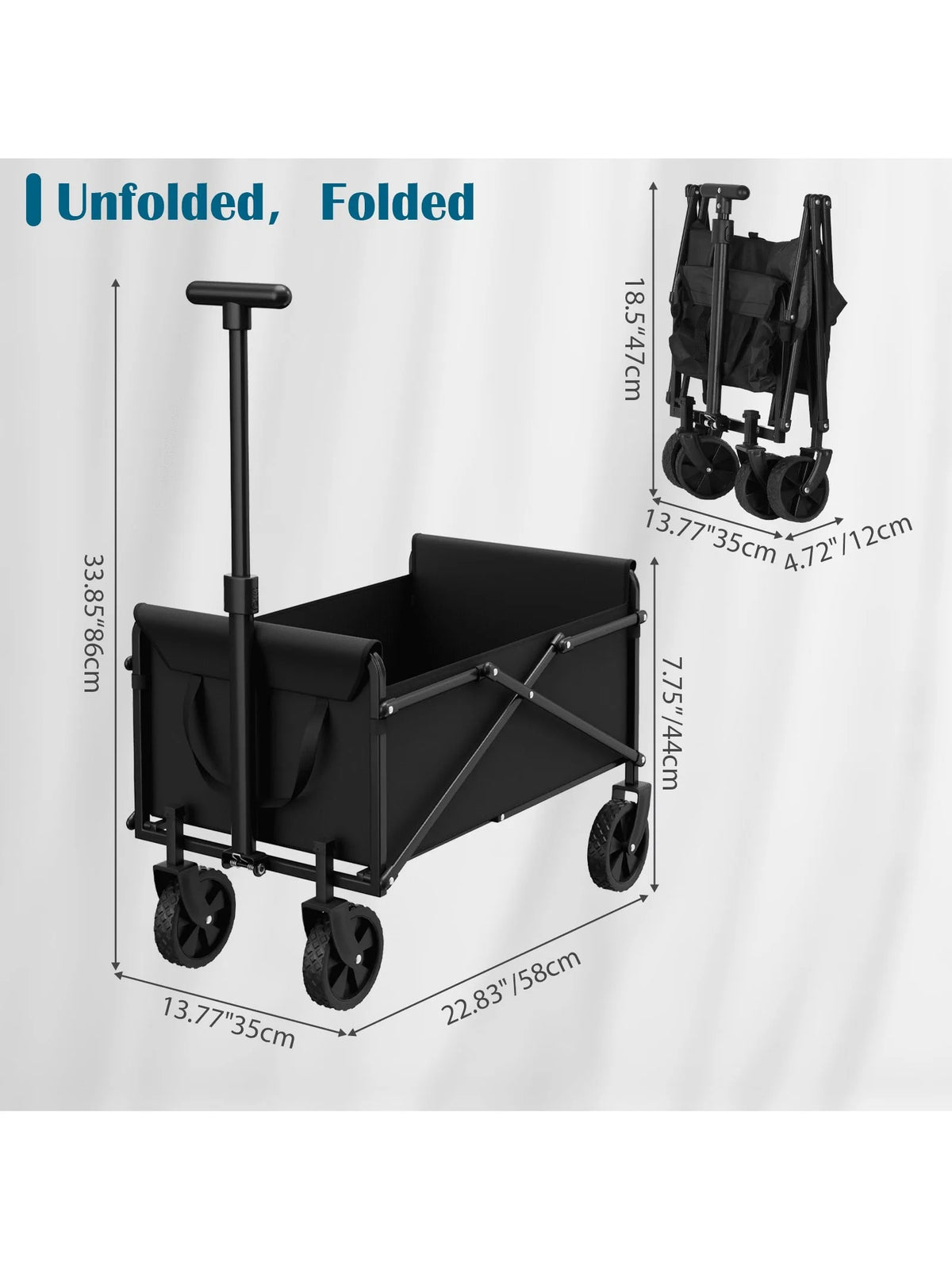 380LBS Capacity Folding Garden Wagon, Heavy Duty Utility Cart with Adjustable Handle, Portable All-Terrain Outdoor Camping Grocery Canvas Cart