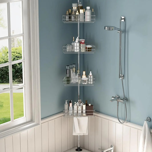 Telescopic Corner Shower Caddy With Four Tier Storage Shelves