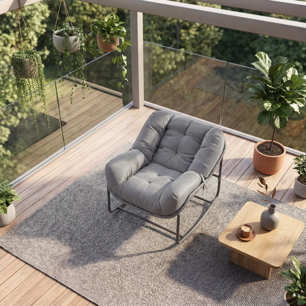 All Weather Outdoor Egg Shaped Wicker Rocking Chair With Cushion