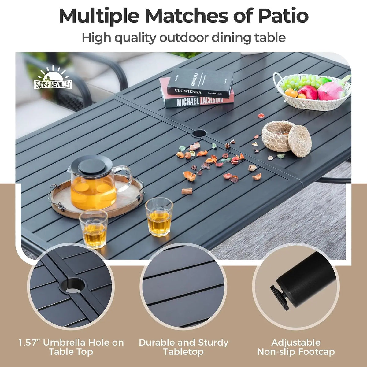 Patio Dining Set With Metal Table And Six Outdoor Chairs