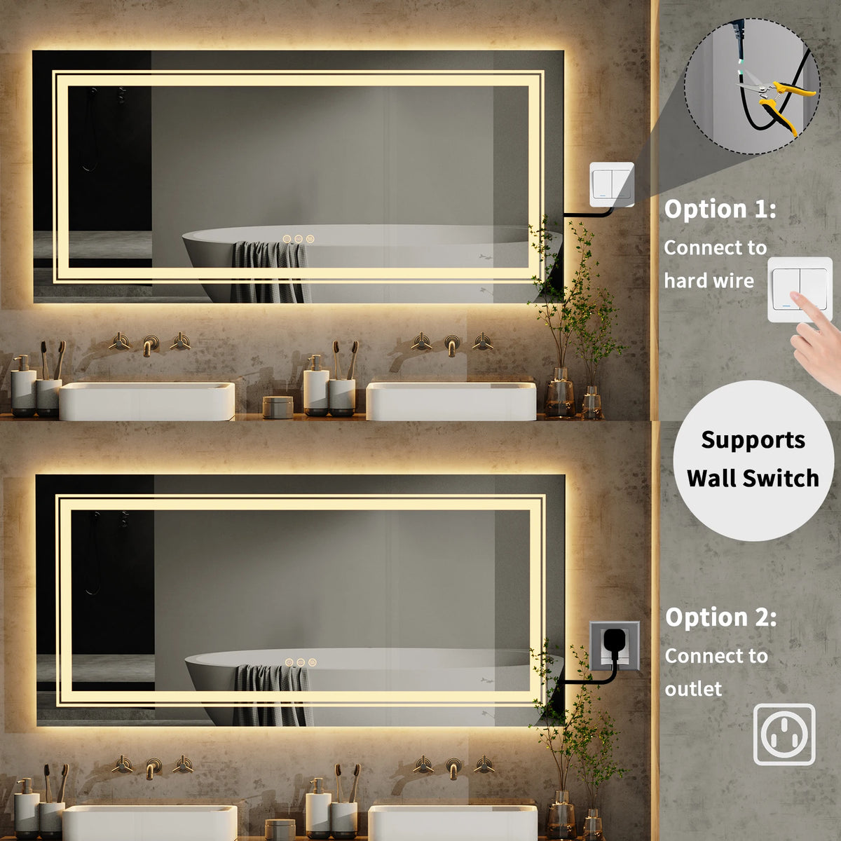 Wisfor Lighted Bathroom Vanity Mirror With Dimmable Anti Fog Lighting