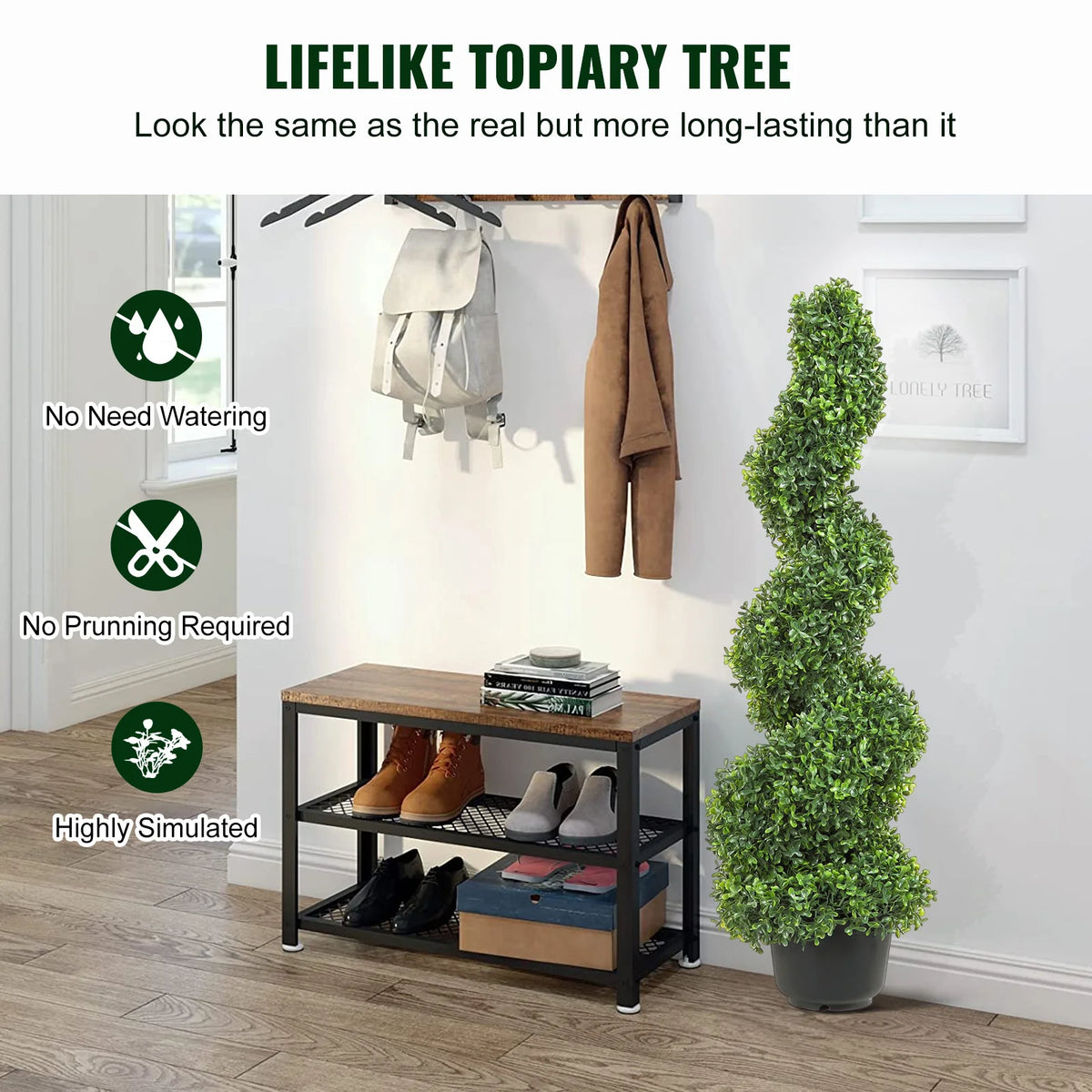 SucceBuy Artificial Boxwood Spiral Topiary Plant For Outdoor Decor