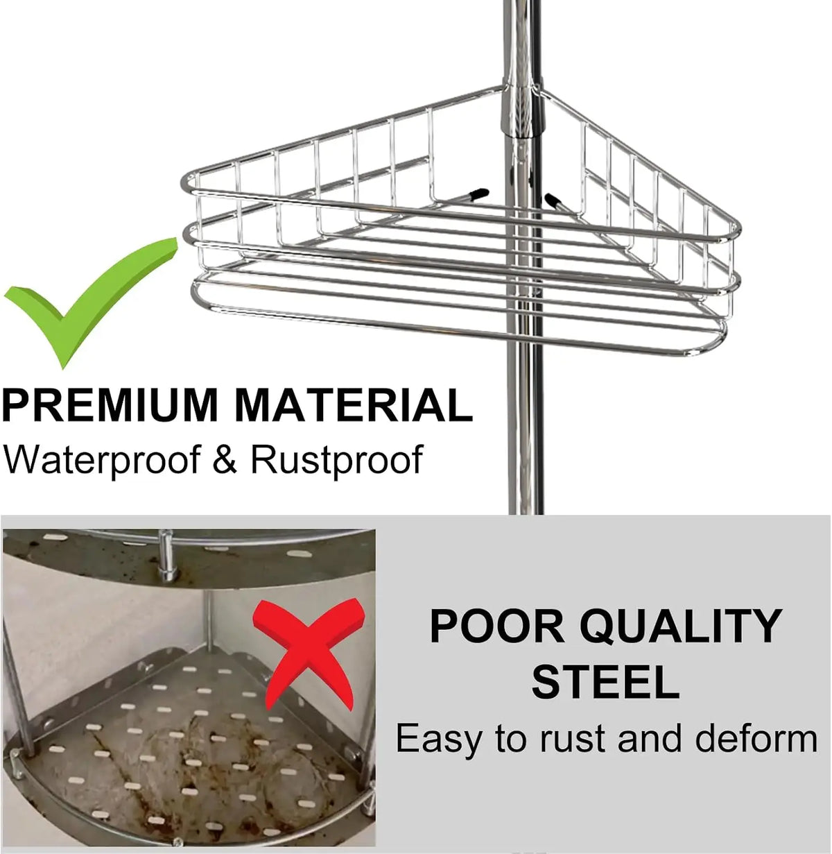 Telescopic Corner Shower Caddy With Four Tier Storage Shelves