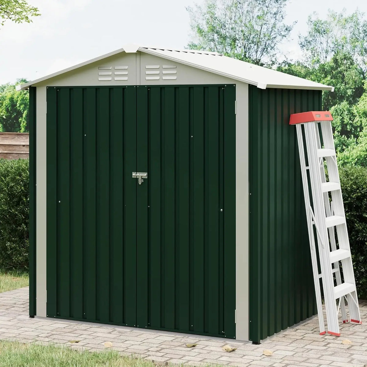 6x4 FT Outdoor Metal Storage Shed Waterproof Galvanized Steel Garden Shed with Lockable Hinged Door Ventilation Holes Reinforced Frame Backyard Tool Storage House for Lawn Equipment