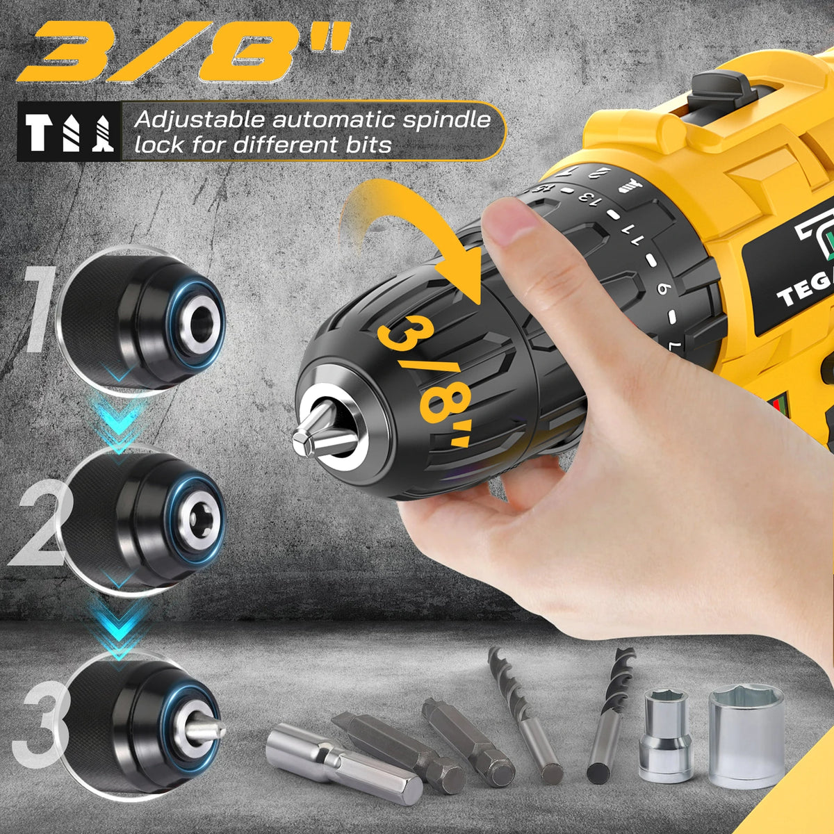 TEGATOK 45Nm Cordless Impact Drill With LED Two Speed Control