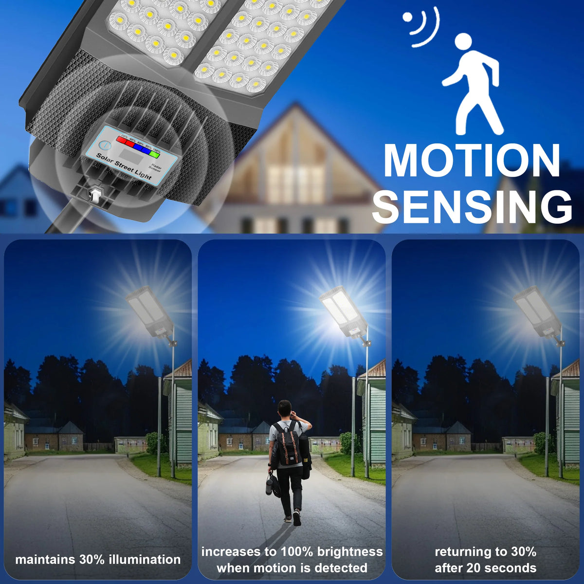 4-Pack Solar LED Street Lights Motion Sensor Remote Control Dusk to Dawn Auto Light Control 3 Adjustable Modes IP65 Waterproof Outdoor Lamp for Yard Patio Garage Basketball Court Walkway Parking Lot Street Lighting