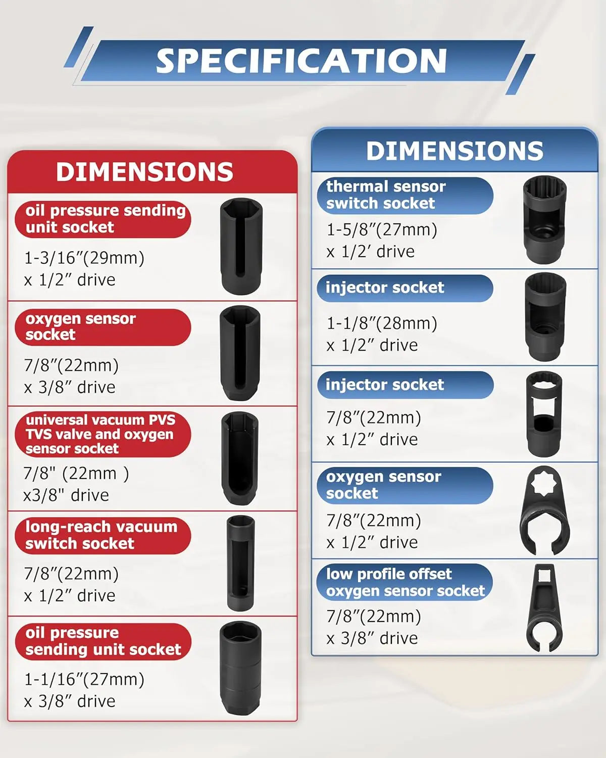 Universal Oxygen Sensor Socket Set for Automotive Removal and Installation