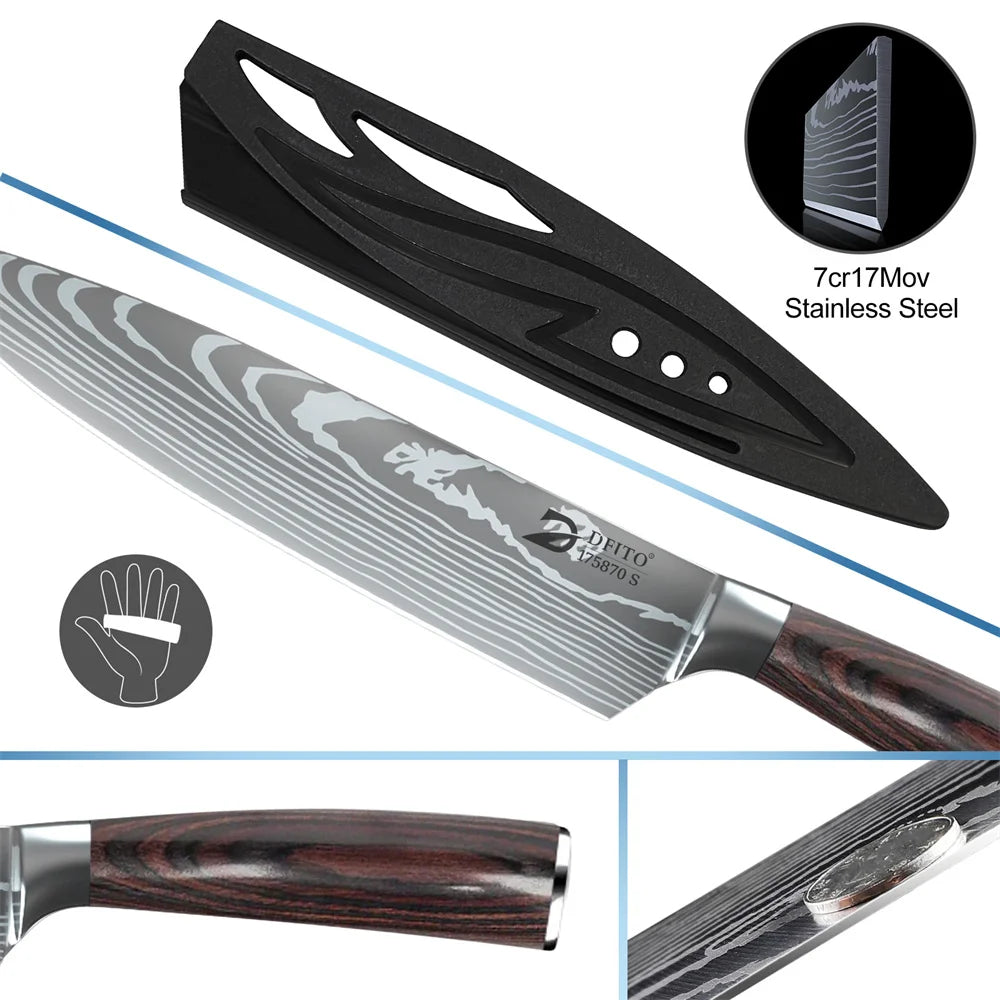 MDHAND Damascus Stainless Steel Kitchen Knife Set With Carrying Bag