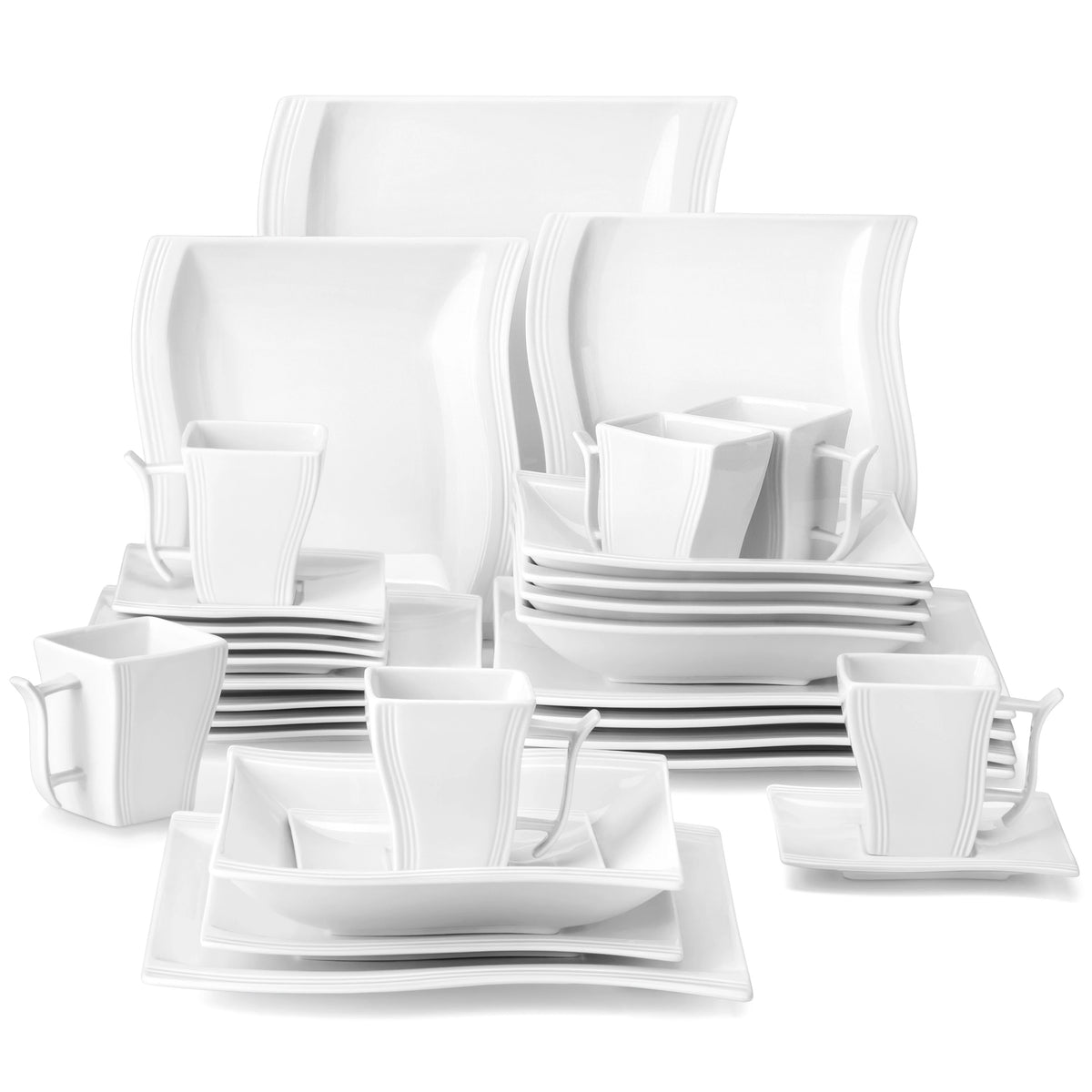 MALACASA Porcelain Dinnerware Set With Cups And Plates For Dining:VEVENT