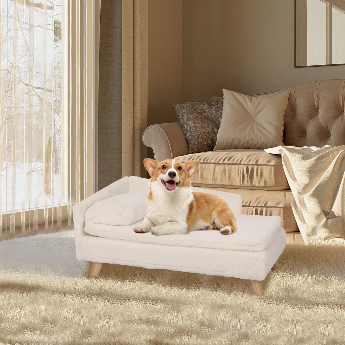 BINGOPAW Elevated Pet Bed With Waterproof Pad And Wood Legs