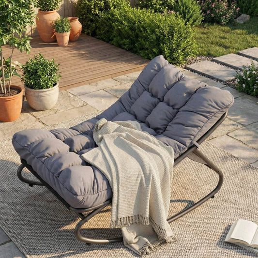 HiMISS Outdoor Metal Rocking Chair With Waterproof Cushion