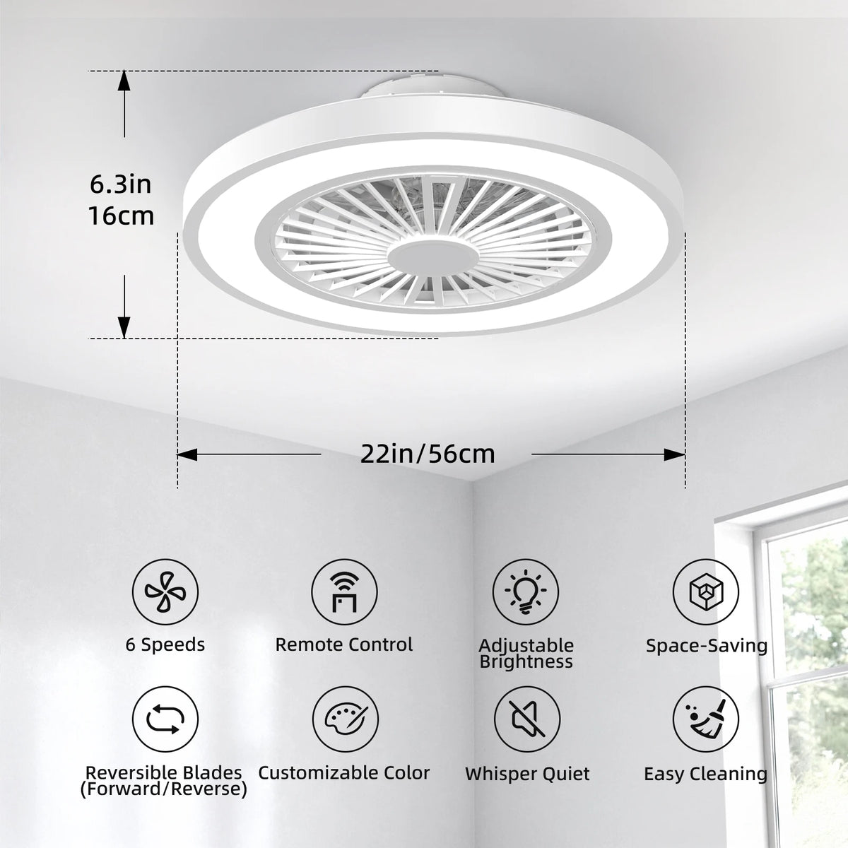 Silent Ceiling Fan With Light Remote Control Reversible Motor