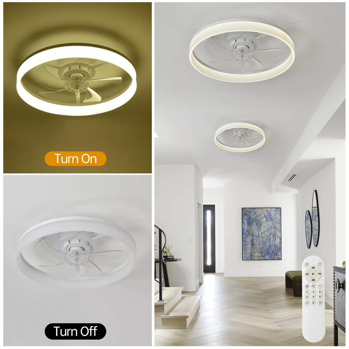 Slim Ceiling Fan With Dimmable LED Light And Remote Control