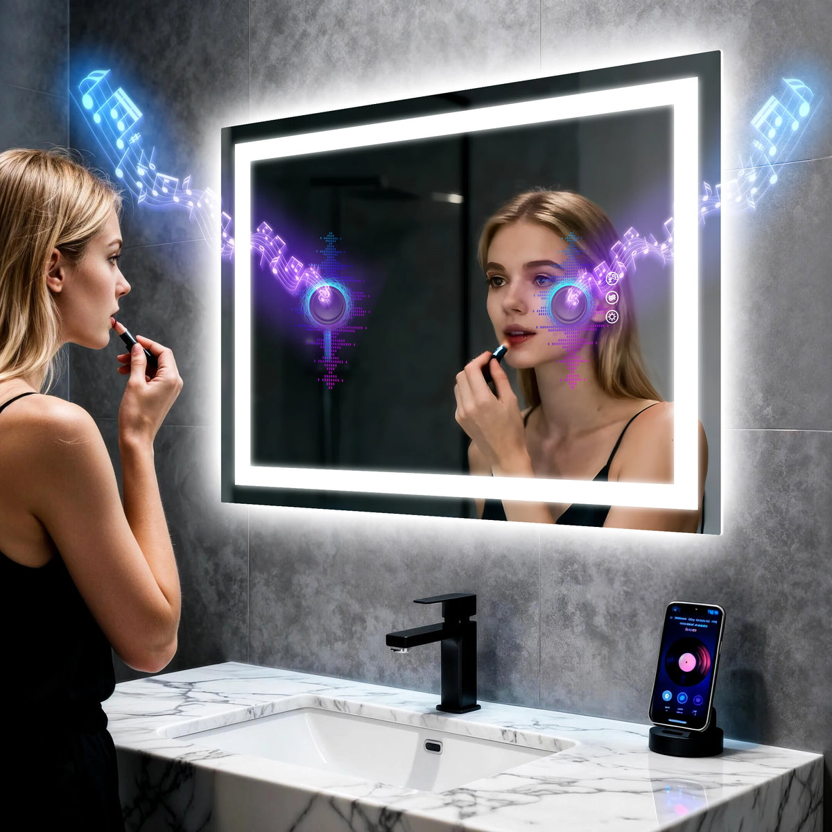 BORWART LED Bathroom Mirror With Anti Fog And Dual Speakers