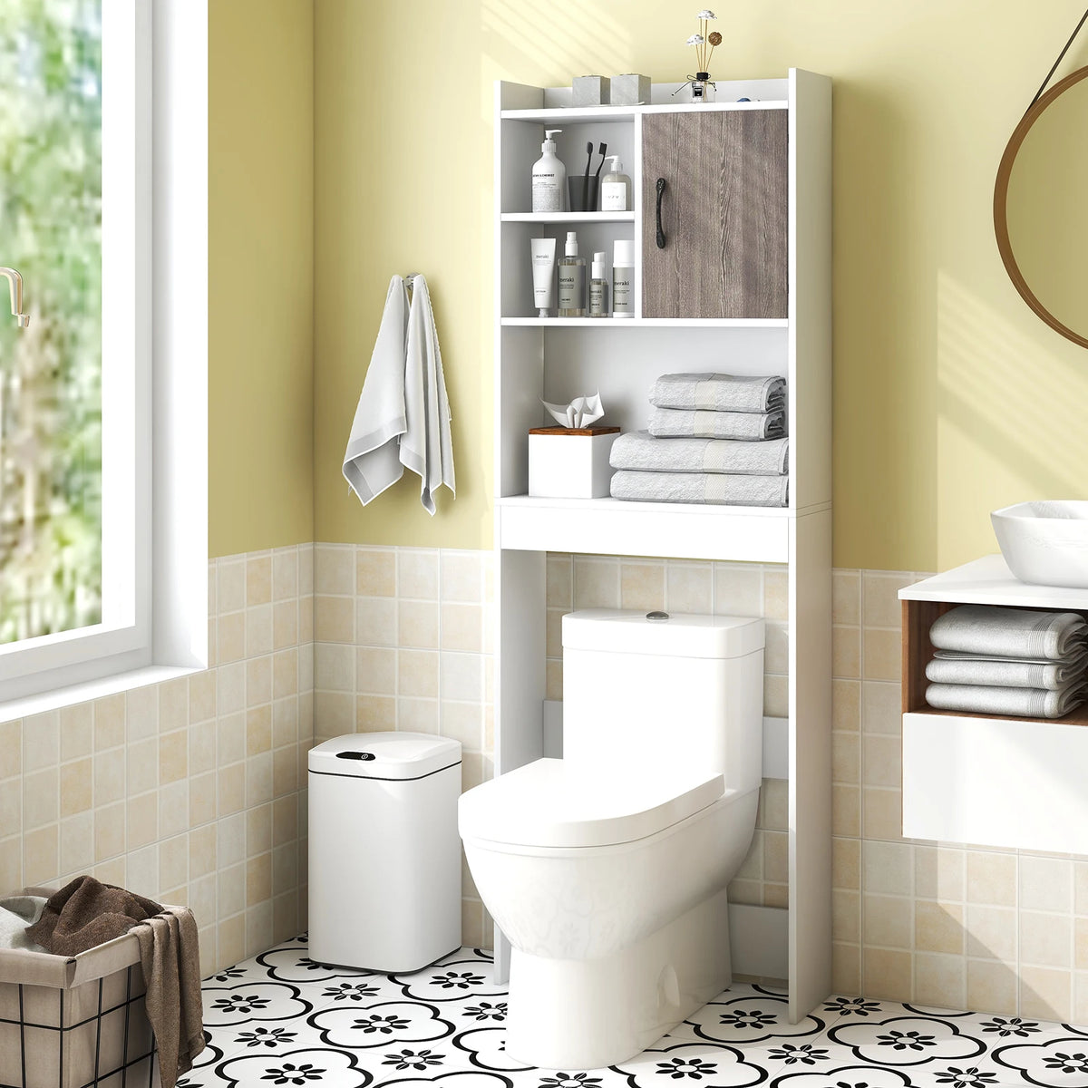 HOMASIS Over The Toilet Bathroom Storage Cabinet With Open Shelves