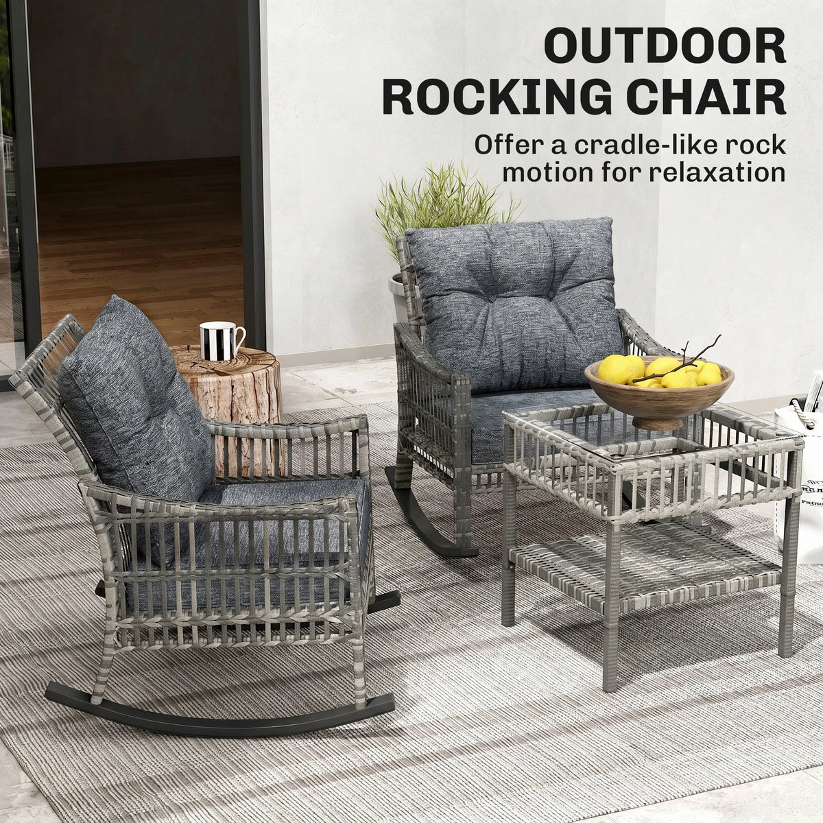 Outsunny Outdoor Rattan Rocking Chair Bistro Set With Table