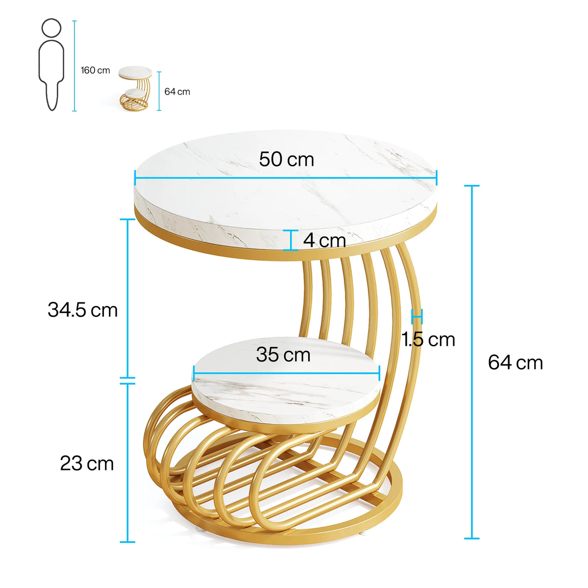 Tribesigns Two Tier Faux Marble Side Table With Storage Shelf