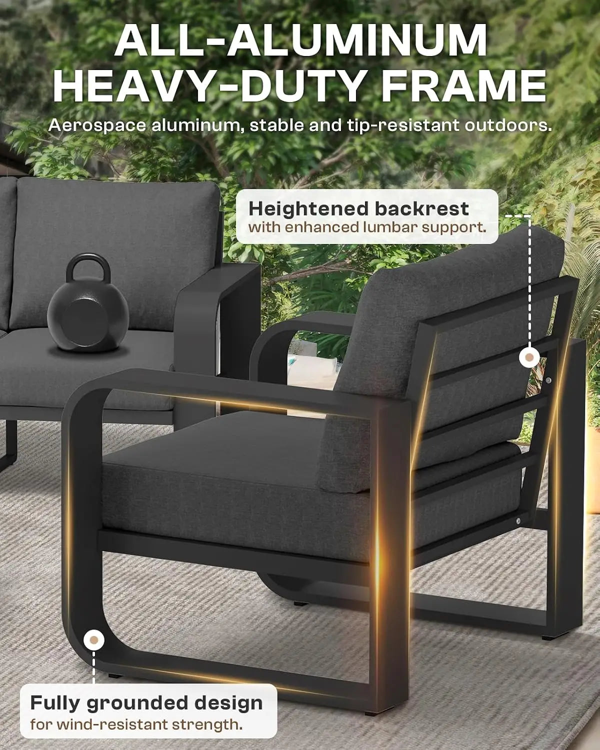 Modern Aluminum Outdoor Patio Sofa Set With Thick Cushions