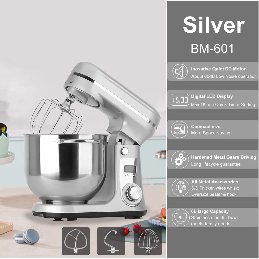 BioloMix Stand Mixer With Dough Hook Whisk And Tilt Head