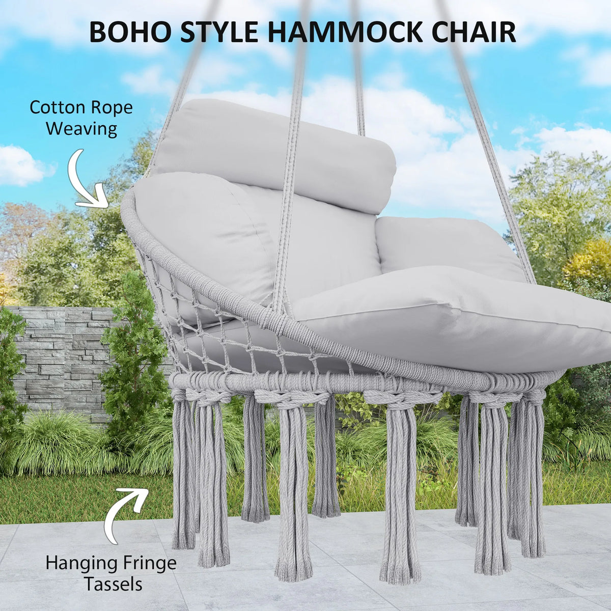 Outsunny Macrame Hanging Hammock Chair With Plush Cushion
