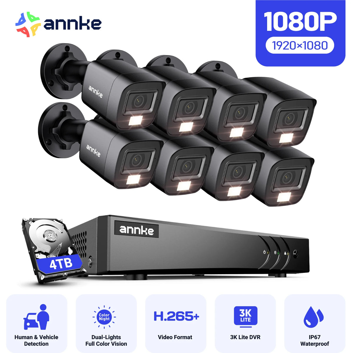ANNKE Wired Security Camera System With AI Human Vehicle Detection