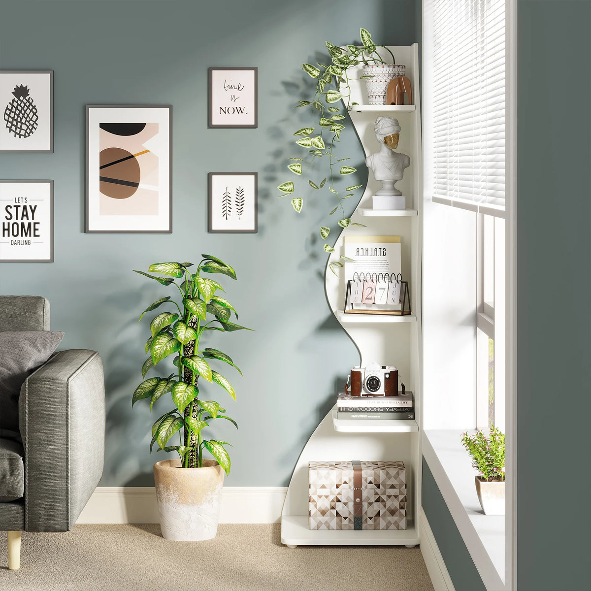 Tribesigns Modern Corner Bookshelf With Stylish Storage And Display Shelves