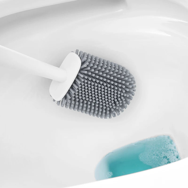 BRUSHZAZA Silicone Toilet Brush And Holder Set For Bathroom Cleaning