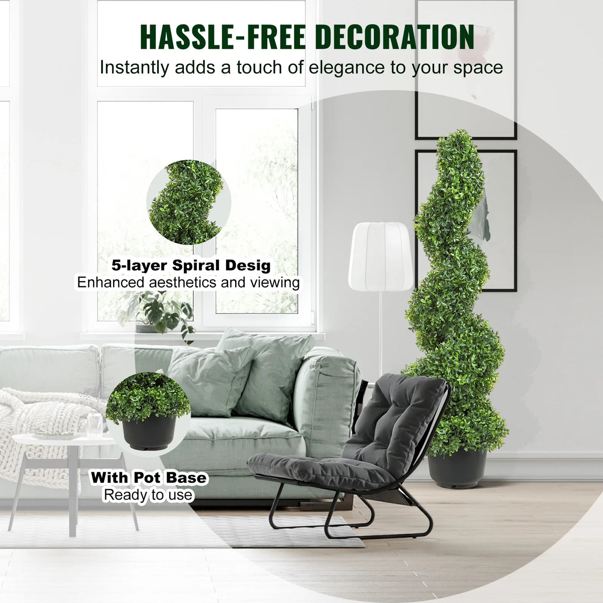 SucceBuy Artificial Boxwood Spiral Topiary Plant For Outdoor Decor