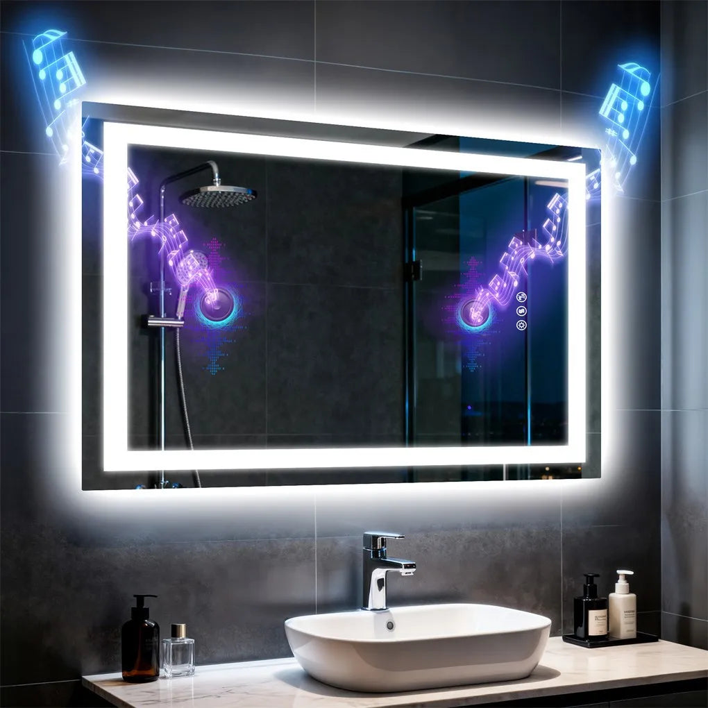 BORWART LED Bathroom Mirror With Anti Fog And Dual Speakers