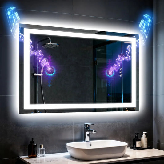 BORWART LED Bathroom Mirror With Anti Fog And Dual Speakers