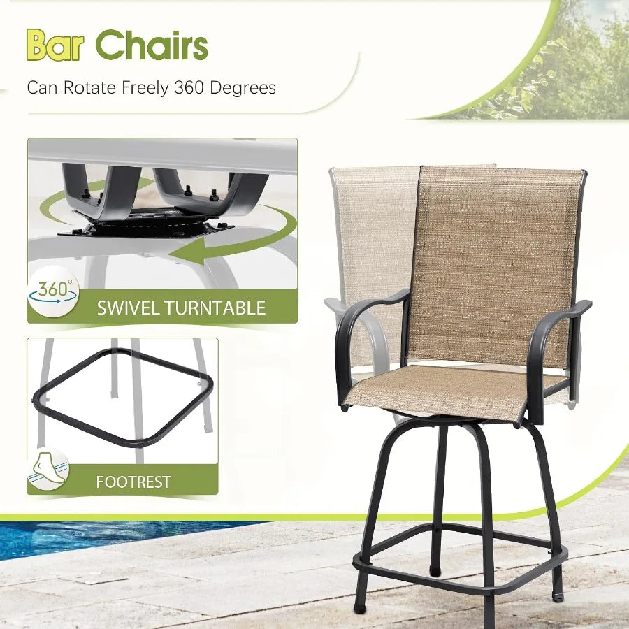 Outdoor Patio Swivel Bar Set for Garden and Poolside Dining
