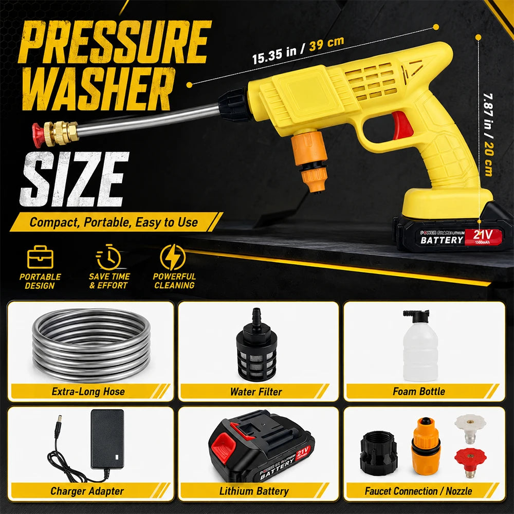 Cordless High Pressure Car Washer With Foam Cannon And Hose