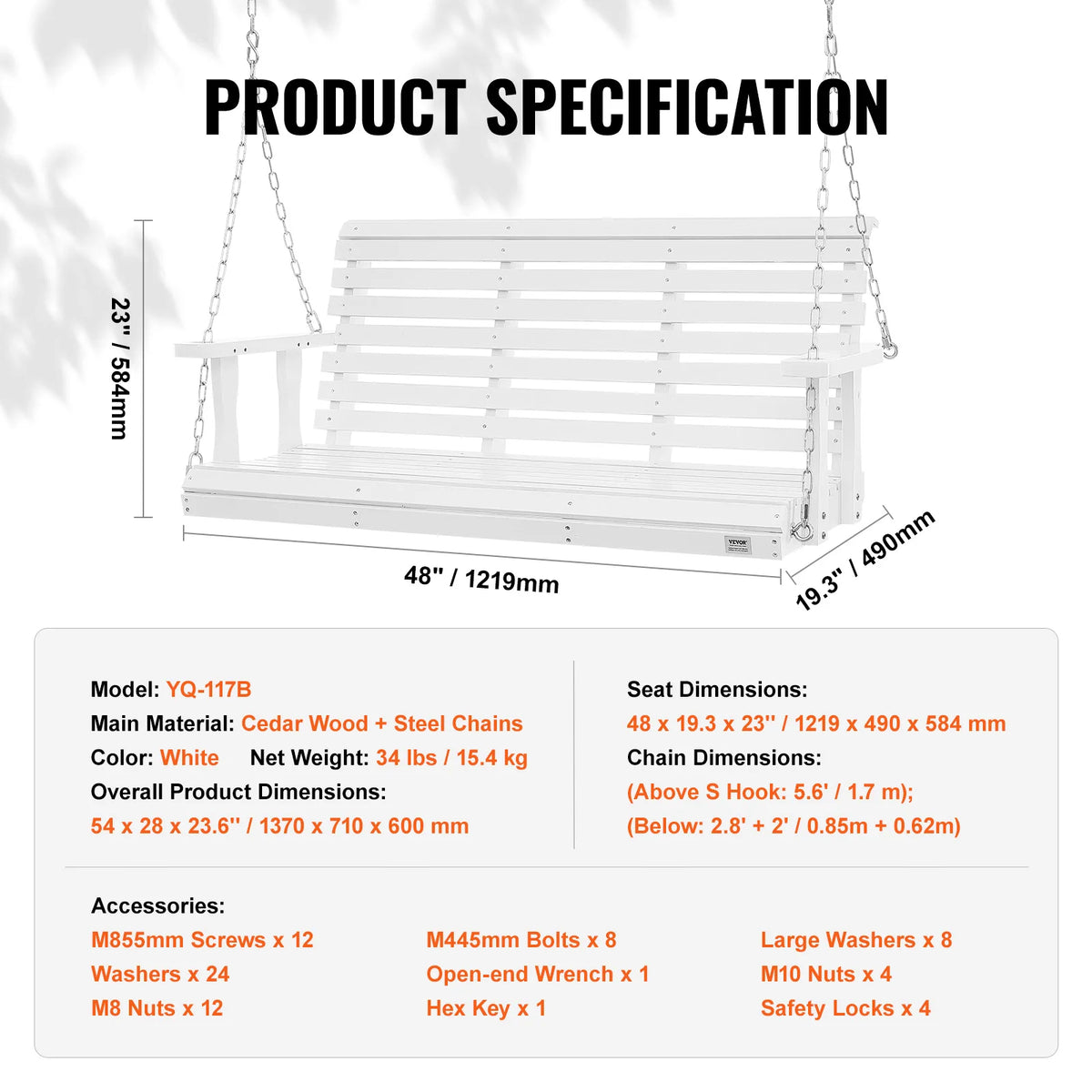 SucceBuy Wooden Porch Swing With Steel Chains For Outdoor Gardens