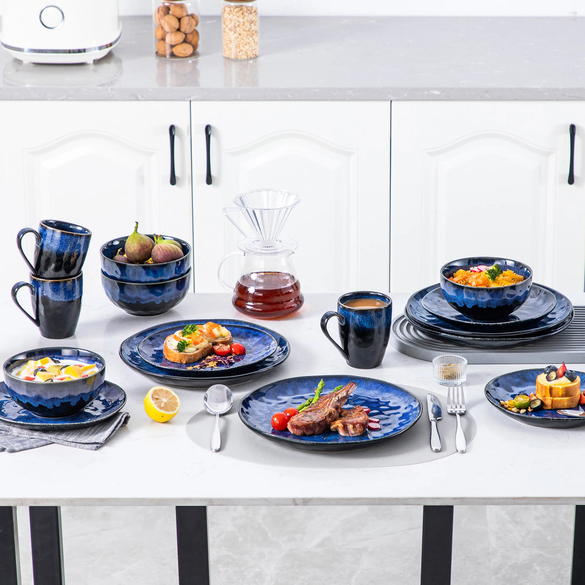 MALACASA Kiln Glaze Ceramic Dinnerware Set With Plates And Bowls