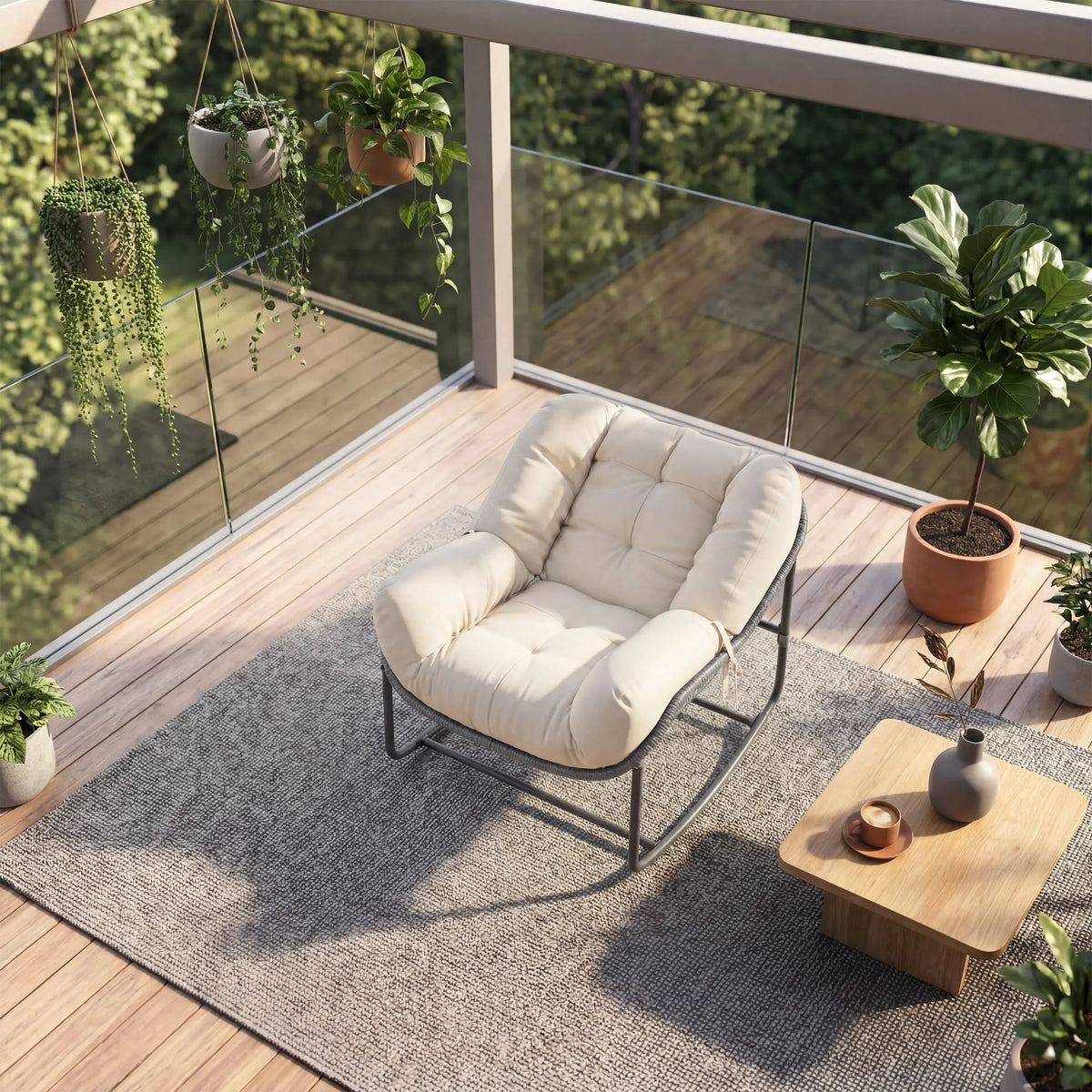 All Weather Outdoor Egg Shaped Wicker Rocking Chair With Cushion
