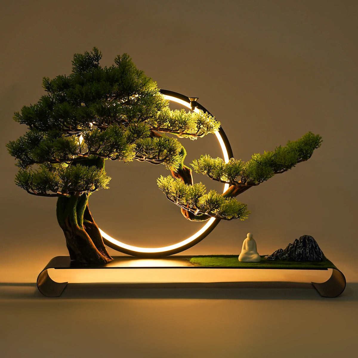 LED Artificial Bonsai Lamp With Ceramic Iron Pine Tabletop Decor