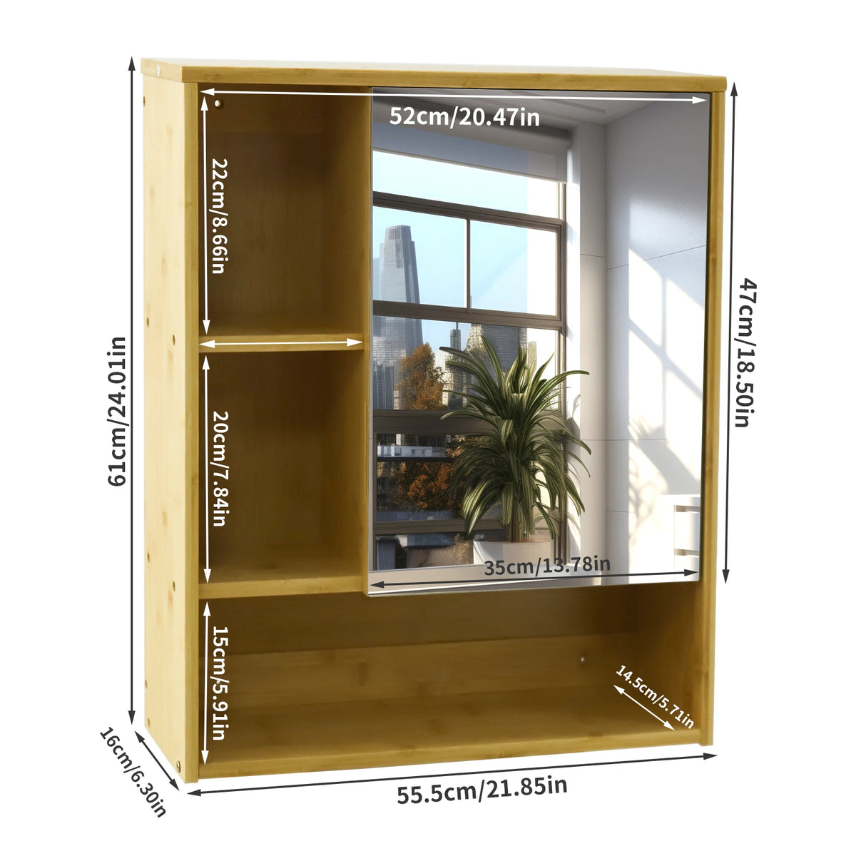 Bamboo Wall Mounted Medicine Cabinet With Mirror And Storage Shelves