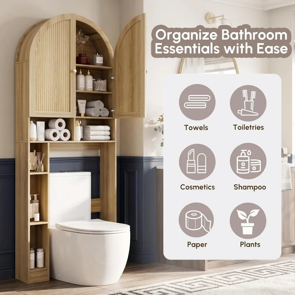 Arched Over Toilet Storage Cabinet With Doors And Adjustable Shelf