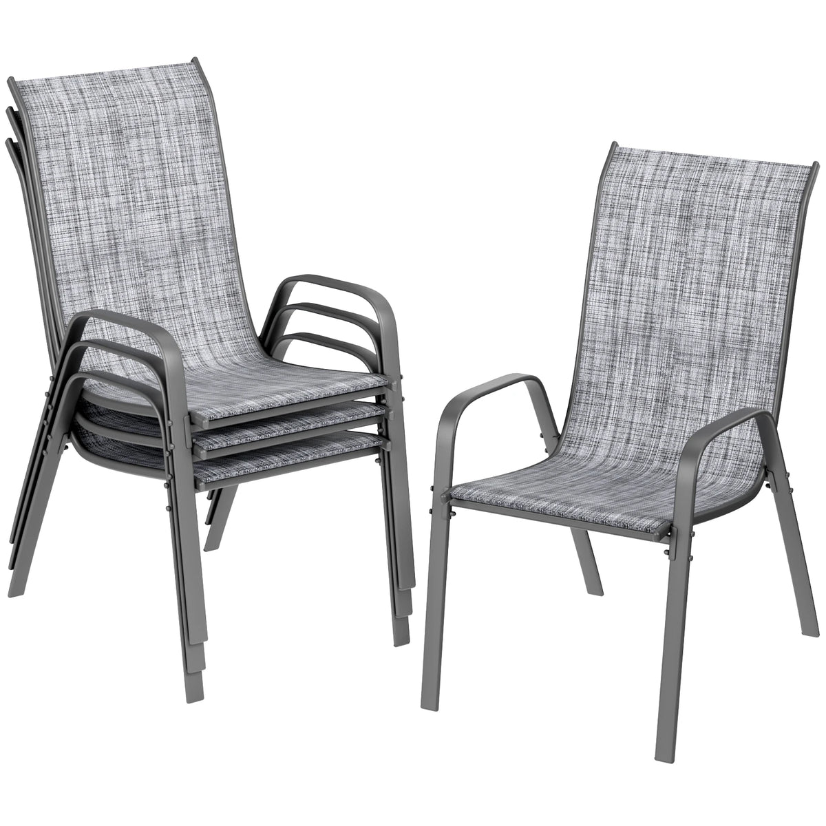 Homfa Stackable Metal Frame Textilene Outdoor Patio Dining Chair Set