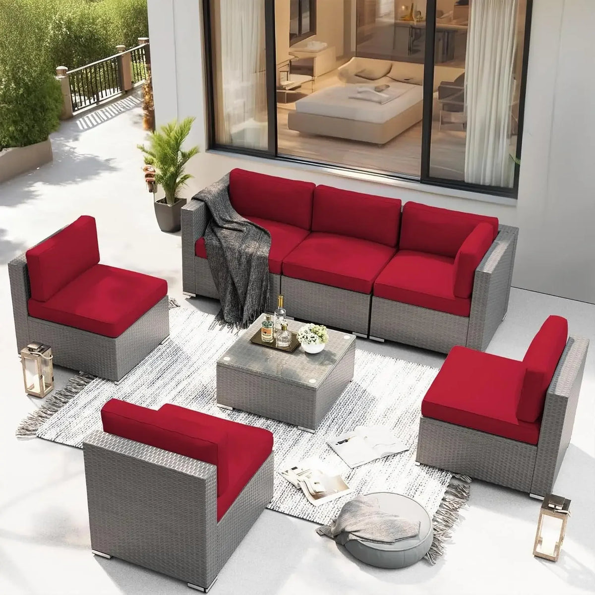 Outdoor Patio Wicker Sectional Sofa Set With Coffee Table